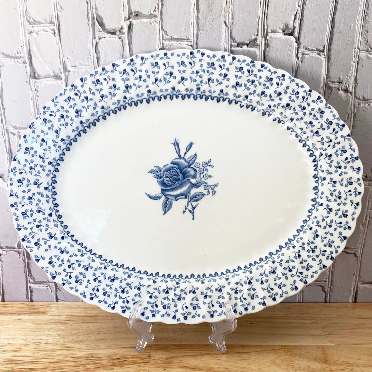 Blue Rose Bouquet Serving Platter 12"x9.5"