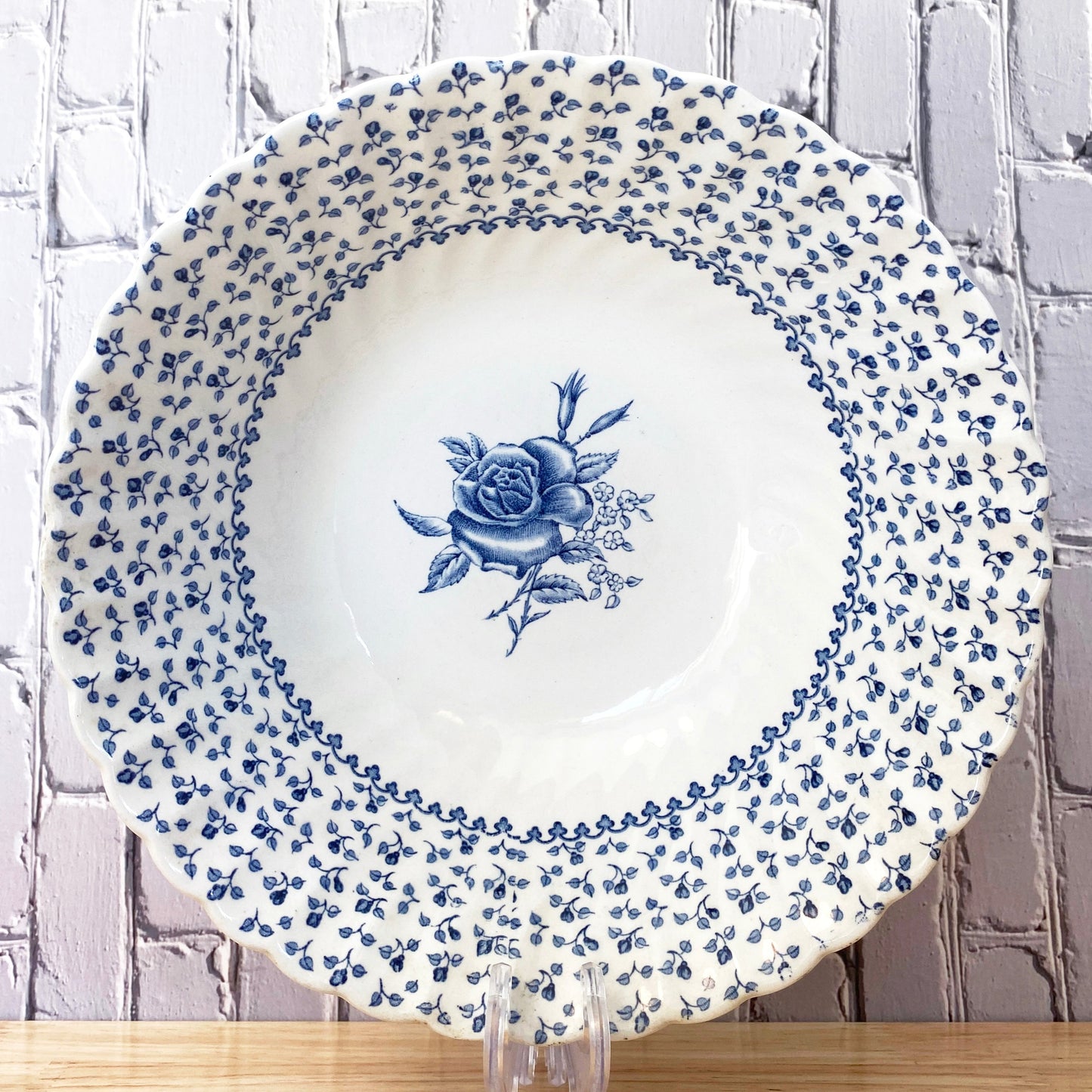 Blue Rose Bouquet Deep Serving Dish 8.25"