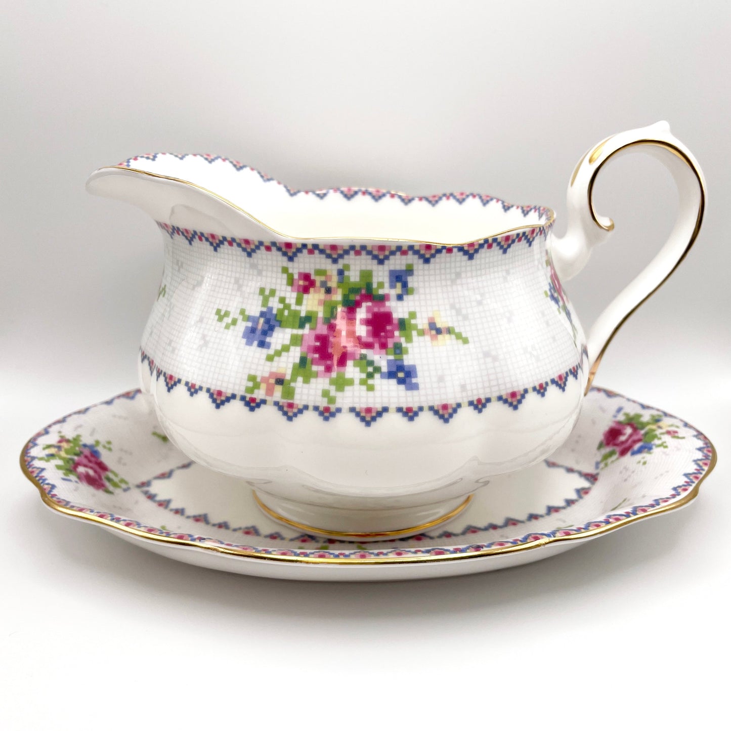 Petit Point Gravy Boat & Plate