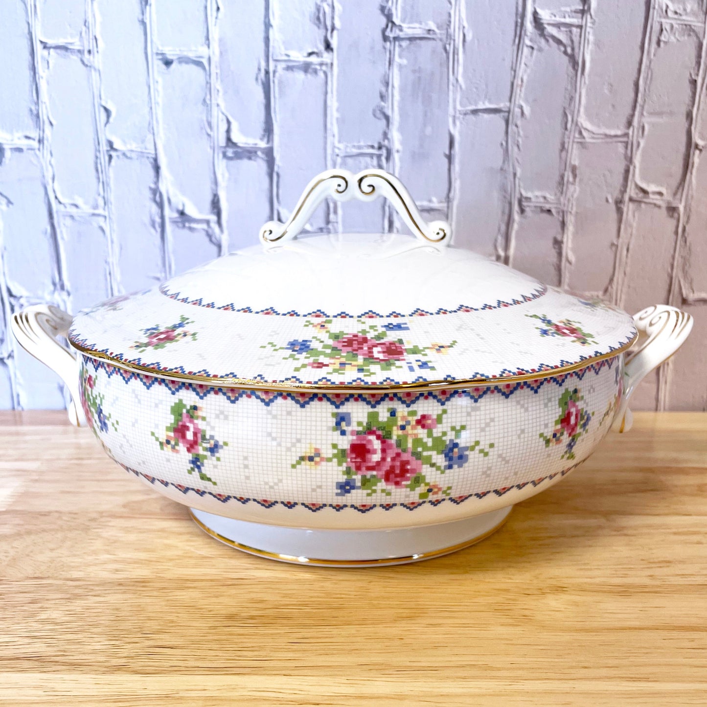 Petit Point Covered Serving Dish 10.5"